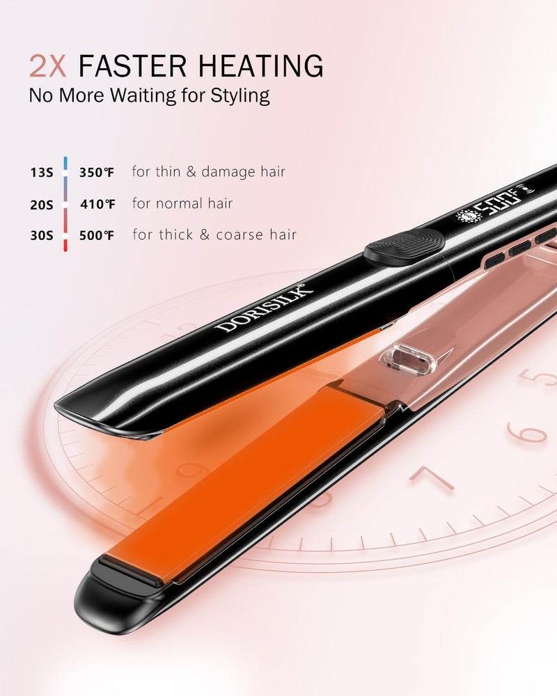 DORISILK 500 Degree High Temp Professional Hair Straightener，30s Fast Heating Ceramic Flat Iron ，2 in 1 Hair Straightener and Curler，Plasma Flat Iron Get Frizz-Free ，Dual Voltage for Travel Using - Image 4